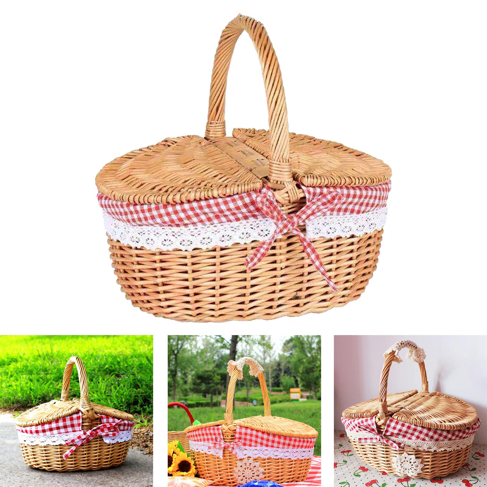 Basket Bag Wicker - Handwoven Wicker Picnic Basket with Washable