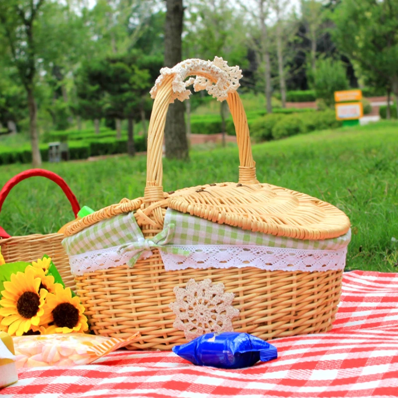 Basket Bag Wicker - Wicker Basket with Handle Double-Lid Large