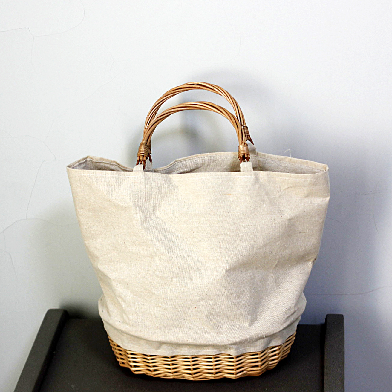 Basket Bag Wicker - Wicker Woven Basket Bag Linen Patchwork