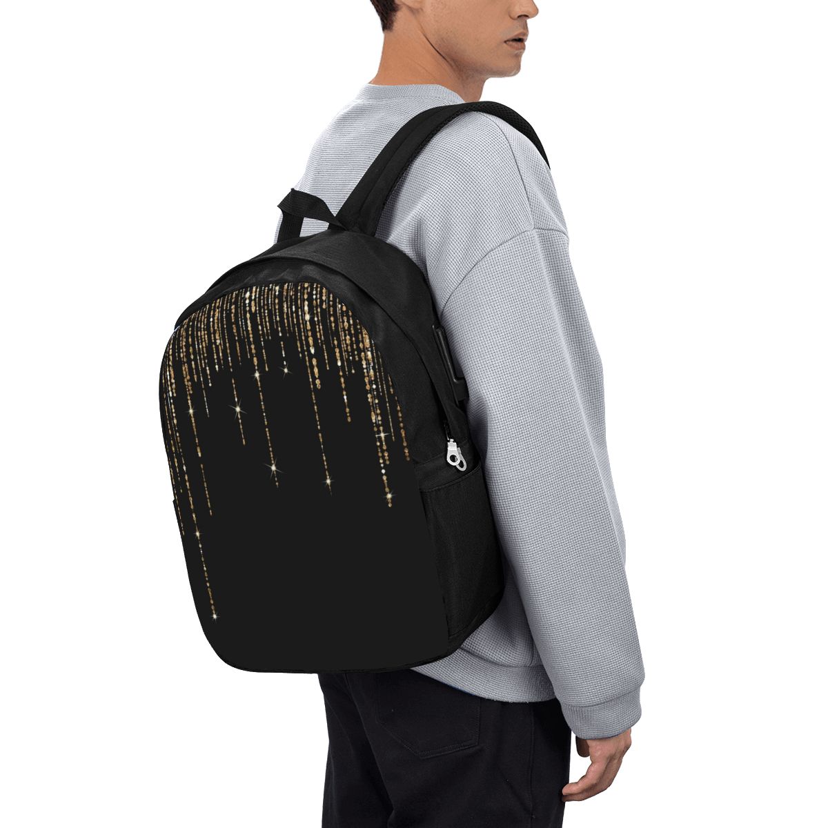 Women Bags Gold - Black And Gold Glitter Pattern Backpack
