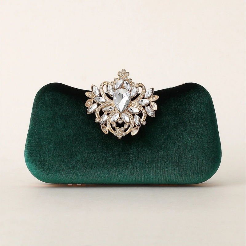 Dark Green Velvet Clutch Bag L - Women Bags Gold review and price