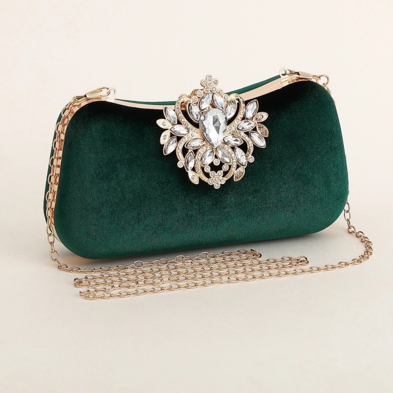 Dark Green Velvet Clutch Bag L - Women Bags Gold review and price