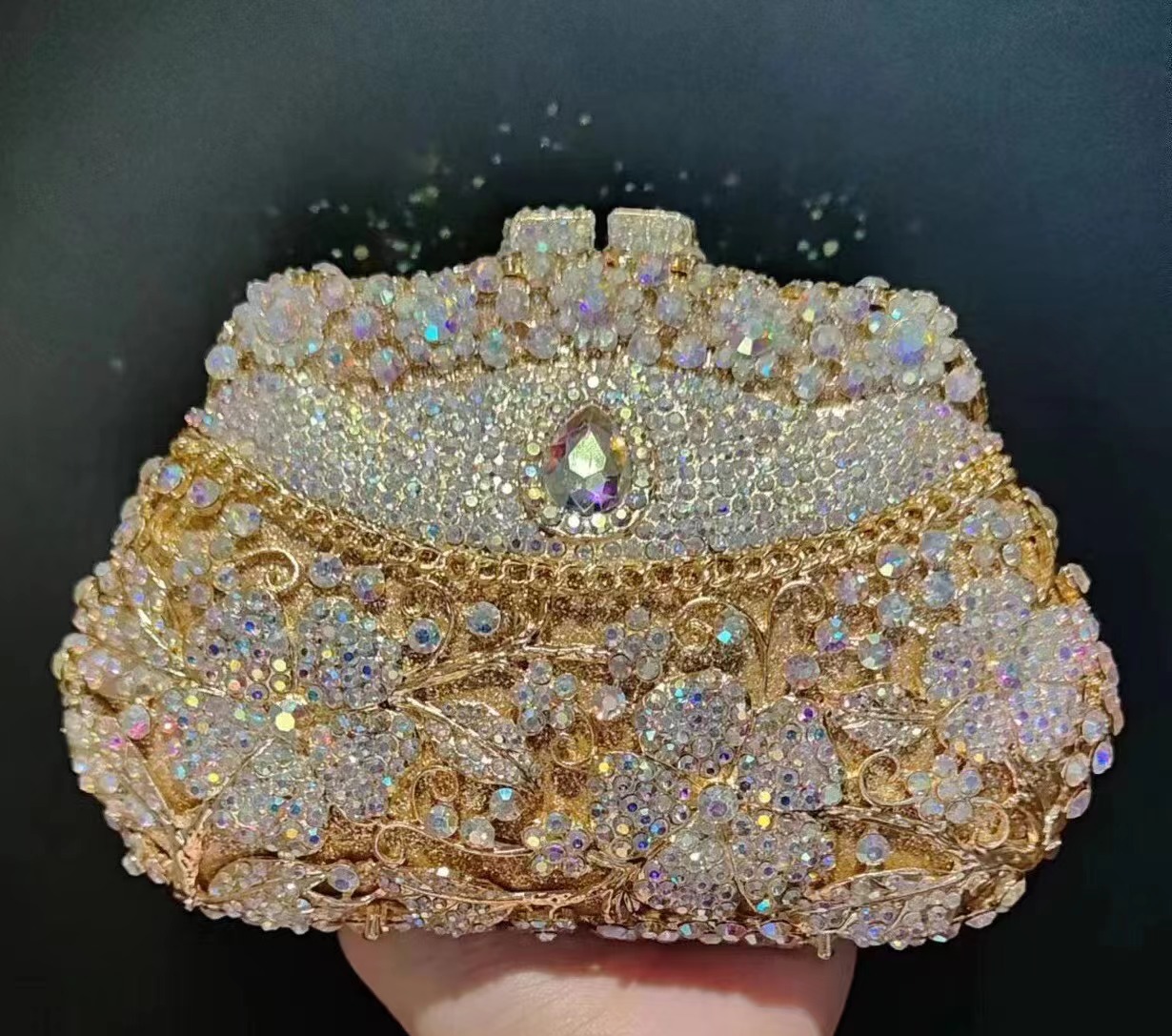 Gold Metal Flower Diamond Even - Women Bags Gold review and price