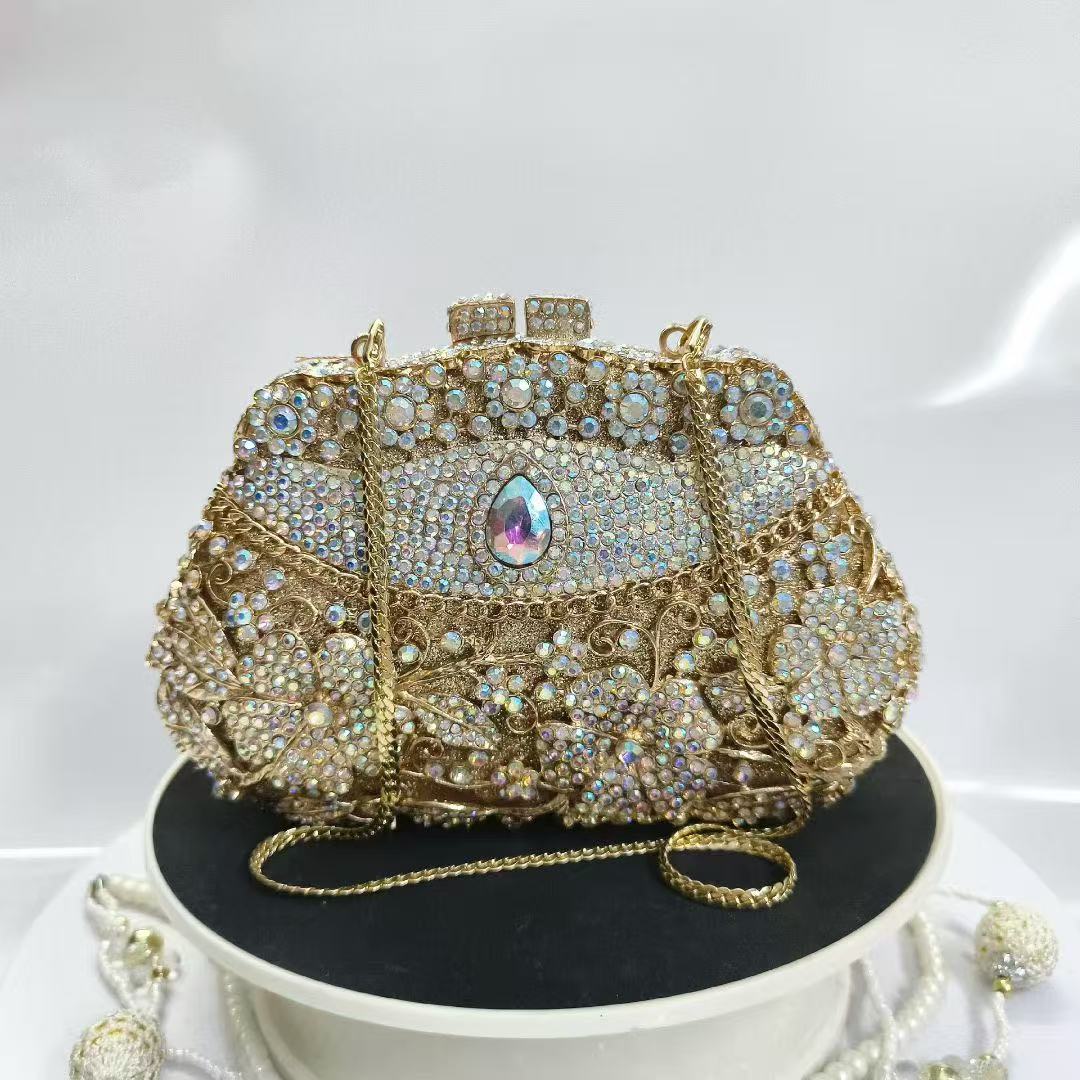 Gold Metal Flower Diamond Even - Women Bags Gold review and price
