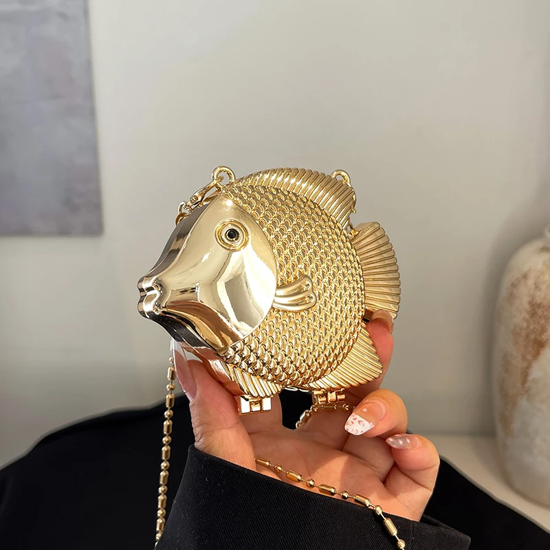 Cute Little Fish Shape Metal M - Women Bags Gold review and price