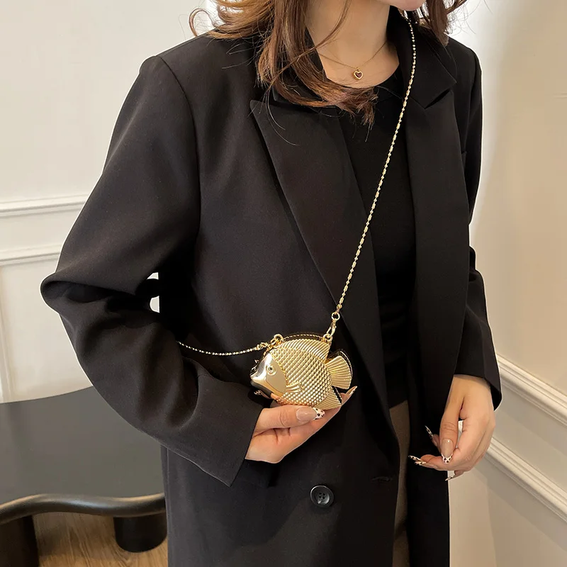 Cute Little Fish Shape Metal M - Women Bags Gold review and price